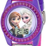 Disney Kids’ FZN3598 Frozen Anna and Elsa Digital Watch with Purple Snowflake Band
