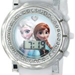 Disney Kids’ FZN3579 Frozen Anna and Elsa Rhinestone-Accented Watch with White Rubber Band