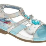 Disney Frozen Girls Toddler Sandals Gladiator Metallic Silver with Ice Blue Gems & Trims