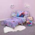 Disney Frozen Stirring Up Fun 4 Piece Toddler Bedding Set, Purple/Pink/Multicolor