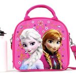 Disney Frozen Lunch Box Carry Bag with Shoulder Strap and Water Bottle (PINK).