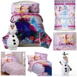 Disney Frozen Girls 7 Piece Bed in a Bag Twin Bedding Set – Reversible Comforter, Sheets, Pillow Case, Olaf Pillow & Window Curtains
