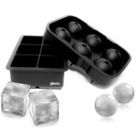 glacio Silicone Ice Cube Trays Combo (Set of 2), Sphere Ice Ball Maker with Lid & Large Square Molds, Reusable and BPA Free