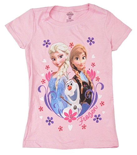 Disney’s Frozen Girl’s Anna, Elsa & Olaf Group T-Shirt – Pink