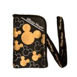 Disney Mickey Mouse Black Gold Lanyard with Cell Phone Case or Coin Purse (1 Lanyard)