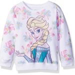 Disney Little Girls’ Toddler Frozen Elsa Floral All Over Print French Terry Sweatshirt, White, 3T