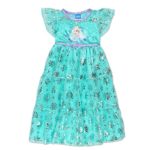 Disney Frozen Elsa Anna Girls’ Fantasy Gown Nightgown Pajamas (4T, Blue/Purple)