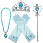 Alead Princess Elsa Dress Up Party Accessories et Gloves, Tiara, Wand And Necklace, Lake Blue, 4 Piece