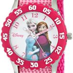 Disney Kids’ W000969 Frozen Anna and Elsa Time Teacher Watch with Pink Nylon Band