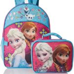 Disney Girls’ Frozen Elsa and Anna Backpack with Detachable Lunch Bag, Hot Pink/Blue