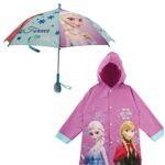 Disney Little Girls’ Frozen Princess Elsa and Rain Slicker and Matching Umbrella with Rainwear Set, Purple Frozen, Age 4-5