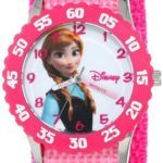 Disney Kids’ W000968 Frozen Anna Time Teacher Stainless Steel Watch with Pink Nylon Strap