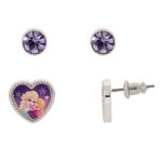 Disney Frozen Silver Plated Enamel Sisters Heart and Crystal Stud Earrings Set, 2 Pairs