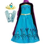 American Vogue Elsa Coronation Dress Costume + Cape + Gloves + Tiara Crown (3 Years, Blue-Purple)