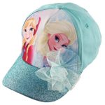 Disney Frozen Elsa and Anna Cotton Baseball Cap with Glitter Pom, Little Girls, Blue, Age 4-7
