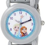 DISNEY Girl’s ‘Frozen’ Quartz Plastic and Silicone Casual Watch, Color:Grey (Model: WDS000134)