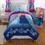 4 Piece Girls Disney Frozen Theme Comforter Twin Set, Pretty Faces Sister Anna, Elsa Sisterhood Bedding, Animated Movie, Elegance Bohemian Flowers Pattern Background, Vibrant Colors Navy Blue, Pink