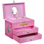 SONGMICS Large Ballerina Musical Jewelry Box, Unicorn for Little Girls, Music Storage Box with 2 Pullout Drawers UJMC007PK