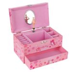 SONGMICS Ballerina Music Jewelry Box Storage Case with Drawer, Gift for Little Girls, Princess and Butterfly, Pink UJMC003