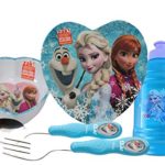 Zak! Designs Girls Elsa & Anna Mealtime Set! Includes Heart Shaped Plate & Bowl, Fork, Utensils & Water Bottle! Featuring Disney Frozen Graphics! BPA-free, 5 Pc Set.