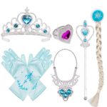 Princess Dress Up Costume Accessories Elsa Set For Princess cosplay Gloves Tiara Wand and Necklace(5 Pieces)