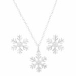 Disney Frozen Jewelry for Women and Girls, Sterling Silver Snow Flake Pendant and Stud Earrings Set