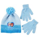 Disney Little Girls Frozen Elsa and Anna Beanie Hat and Gloves Cold Weather Set, Blue, Age 4-7