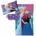 Jay Franco Disney Frozen 3 Piece Sleepover Set – Cozy & Warm Kids Slumber Bag with Pillow & Eye Mask Featuring Elsa and Anna (Official Disney Product)