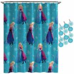 Jay Franco Disney Frozen Swirl Shower Curtain & 12-Piece Hook Set & Easy Use – Kids Bath Features Elsa and Anna (Official Disney Product)