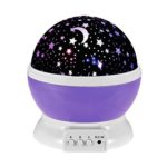 Baiyu 360°Rotating Round LED Projection Lamp Night Light 3 Modes Relaxing Romantic Cosmos Projector USB/Battery Powered for Kids Bedroom,Baby,Decoration,Christmas Gifts–Purple Moon&Star Pattern