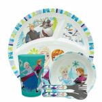 Zak Designs Disney Frozen Elsa & Anna Kids Dinnerware Set 100% BPA Free with 5 Piece Dinner Plate Bowl Cup Easy Grip Fork and Spoon Flatware Set for Children, 5 pcs