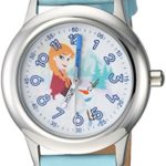 DISNEY Girls Frozen Anna Stainless Steel Analog-Quartz Watch with Leather-Synthetic Strap, Blue, 15 (Model: WDS000206