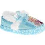 Disney Frozen Toddler and Girls Cushioned Sparkle Slippers with Fur Trim (13/1 – XXL, Blue/White)