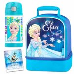 Frozen Thermos Lunch Box and Funtainer Set for Kids – Bundle Includes Dual Compartment Insulated Lunch Box and 12 Hour Cold Drink Stainless Steel Funtainer Water Bottle