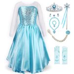 ReliBeauty Little Girls Princess Fancy Dress Elsa Costume with Accessories, 5, Sky Blue
