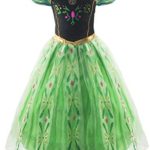 Padete Little Girls Anna Princess Dress Elsa Snow Party Queen Halloween Costume (4 Years, Green)