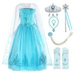 ReliBeauty Girls Sequin Princess Elsa Costume Long Sleeve Dress up, Light Blue(with Accessories), 4T(110)