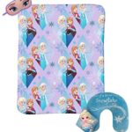 Jay Franco Disney Frozen Sparkles 3-Piece Travel Gift Set with 40″ x 50″ Throw, Neck Pillow, Eye Mask