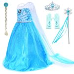 Snow Queen Princess Elsa Costumes Birthday Party Dress Up for Little Girls with Wig,Crown,Mace,Gloves Accessories 3T 4T (110cm)