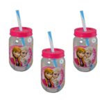 3-Pack Disney’s Frozen Canning Jar Tumbler Cups with Screw-on Lid and Straw, BPA-Free Plastic, 19 oz.