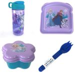 Disney Frozen Lunch Box Set! Includes Sandwich Box Snack Container Water Bottle + Tableware Featuring Elsa & Anna! Zak Designs 4 Piece Kids Picnic Pack!