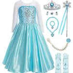 ReliBeauty Little Girls Princess Fancy Dress Elsa Costume with Accessories, 7, Sky Blue