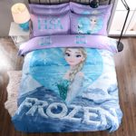 Casa 100% Cotton Kids Bedding Set Girls Frozen Elsa Duvet Cover and Pillow Cases and Flat Sheet,Girls,4 Pieces,Queen