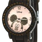 Disney Women’s MK1182 Rhinestone Accent Mickey Mouse Brown Rubber Strap Watch