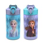 Zak Designs Disney Frozen 2 Kids Water Bottle Set with Reusable Straws and Built in Carrying Loops, Made of Plastic, Leak-Proof Water Bottle Designs (Elsa & Anna, 16 oz, BPA-Free, 2pc Set)