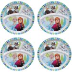 Disney [4-Pack Frozen Elsa Anna 8-inch 3-Section Melamine Plastic Reusable Kids Plates, BPA-Free