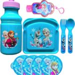 Disney Frozen 9 Piece Lunch Gift Set Includes Pull-top Water Bottle , Frozen Sandwich Container, Frozen Mini Snack Container Set of 4 with Disney Frozen Flatware Set & Hand Sanitizer