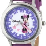 Disney Kids’ W000039 Minnie Mouse Time Teacher Stainless Steel Watch with Purple Leather Band