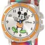 Disney Kids’ MK1191  Mickey Mouse Silver-Tone Watch with Tie-Dye Rubber Strap