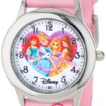 Disney Kids’ W000863 Princess Time Teacher Stainless Steel Watch with Pink Nylon Band